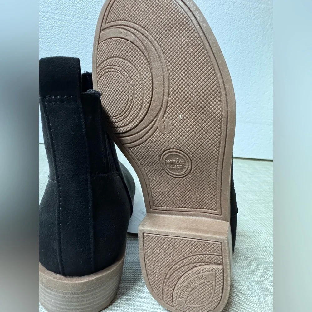 Wonder Nation Girls Black Ankle Boots Size 1”Side Zip Chelsea Style New